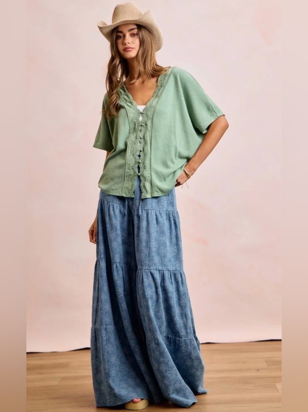 NWT BiBi Floral Tiered Wide-Leg Flare Pants -XL